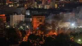 Explosión de un dron en la ciudad durante un ataque de drones rusos en kiev.
