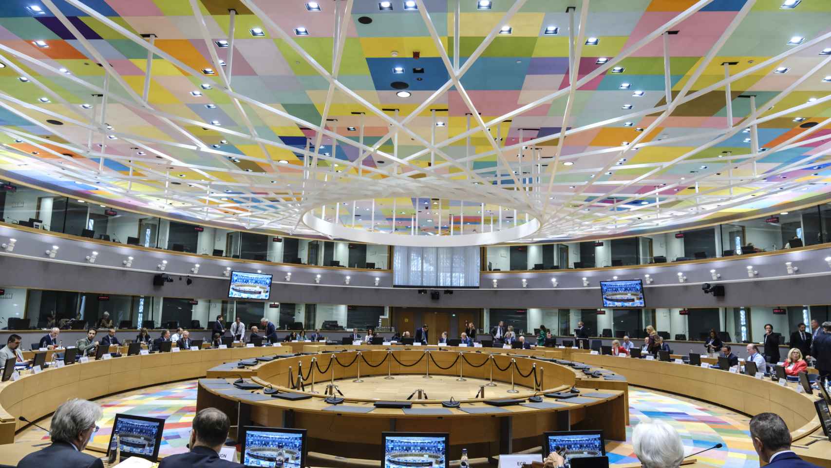 Los ministros de Finanzas del Eurogrupo, durante la reunión de este jueves en Bruselas