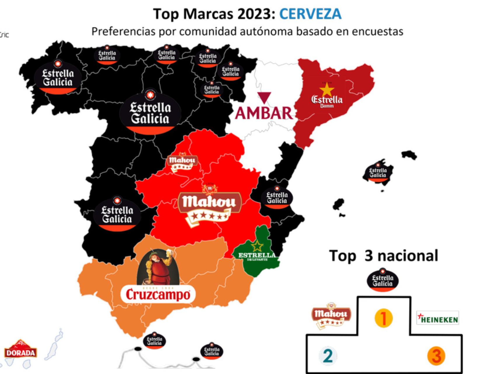 Mapa de España según la cerveza más consumida por Comunidades Autónomas