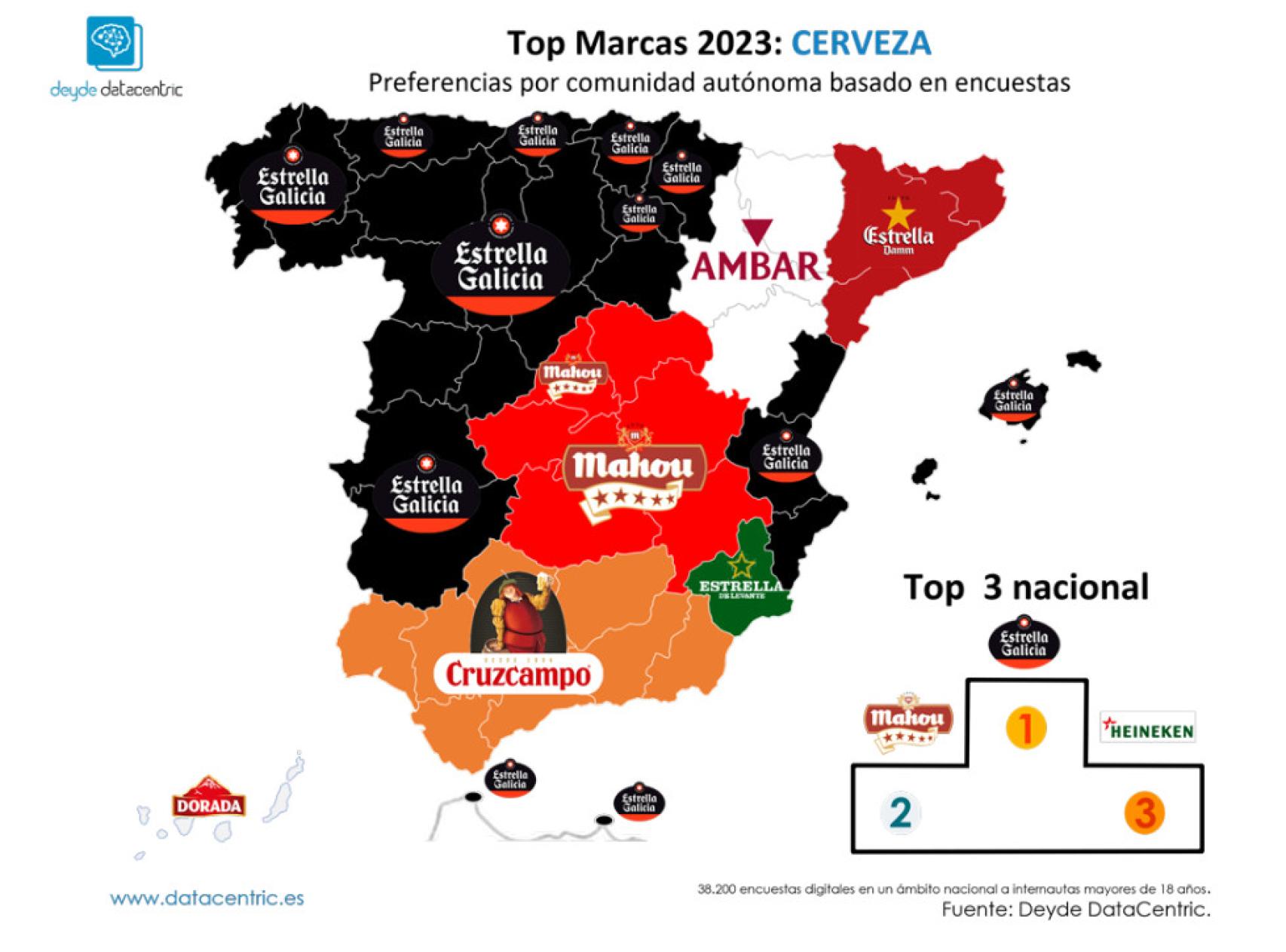 Mapa de las marcas favoritas de cerveza en España. Foto: DEYDE Datacentric.
