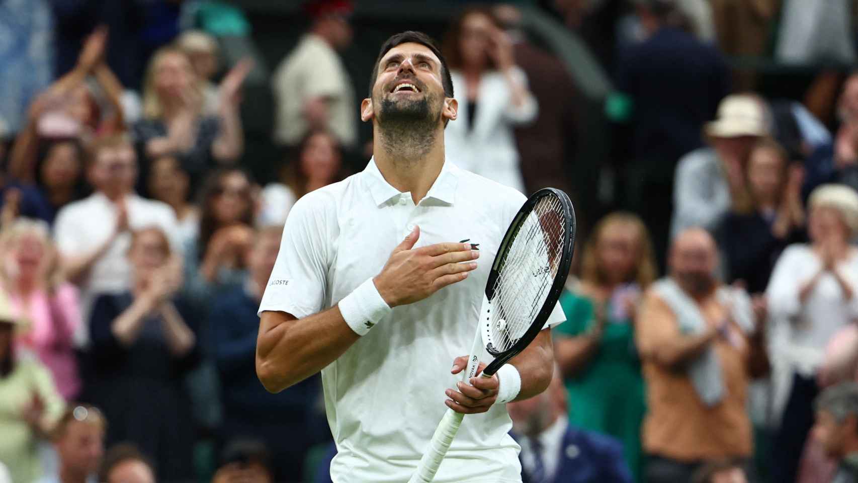 Novak Djokovic, celebrando su victoria en las semifinales de Wimbledon 2023