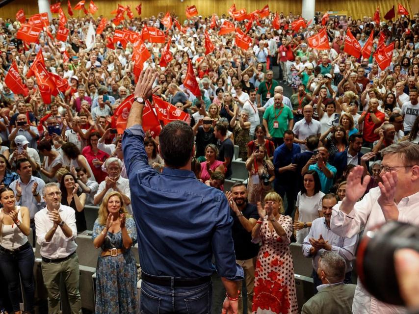 Pedro Sánchez, durante un mitin en Valencia.