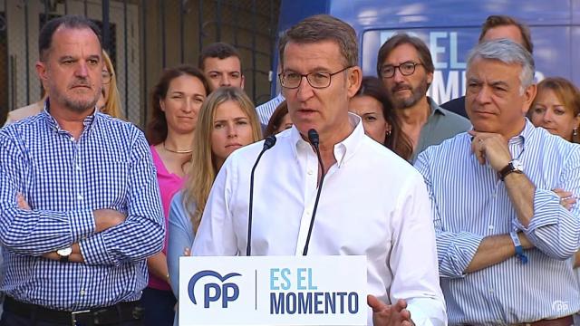 Alberto Núñez Feijóo, presidente del Partido Popular, durante el acto de este sábado