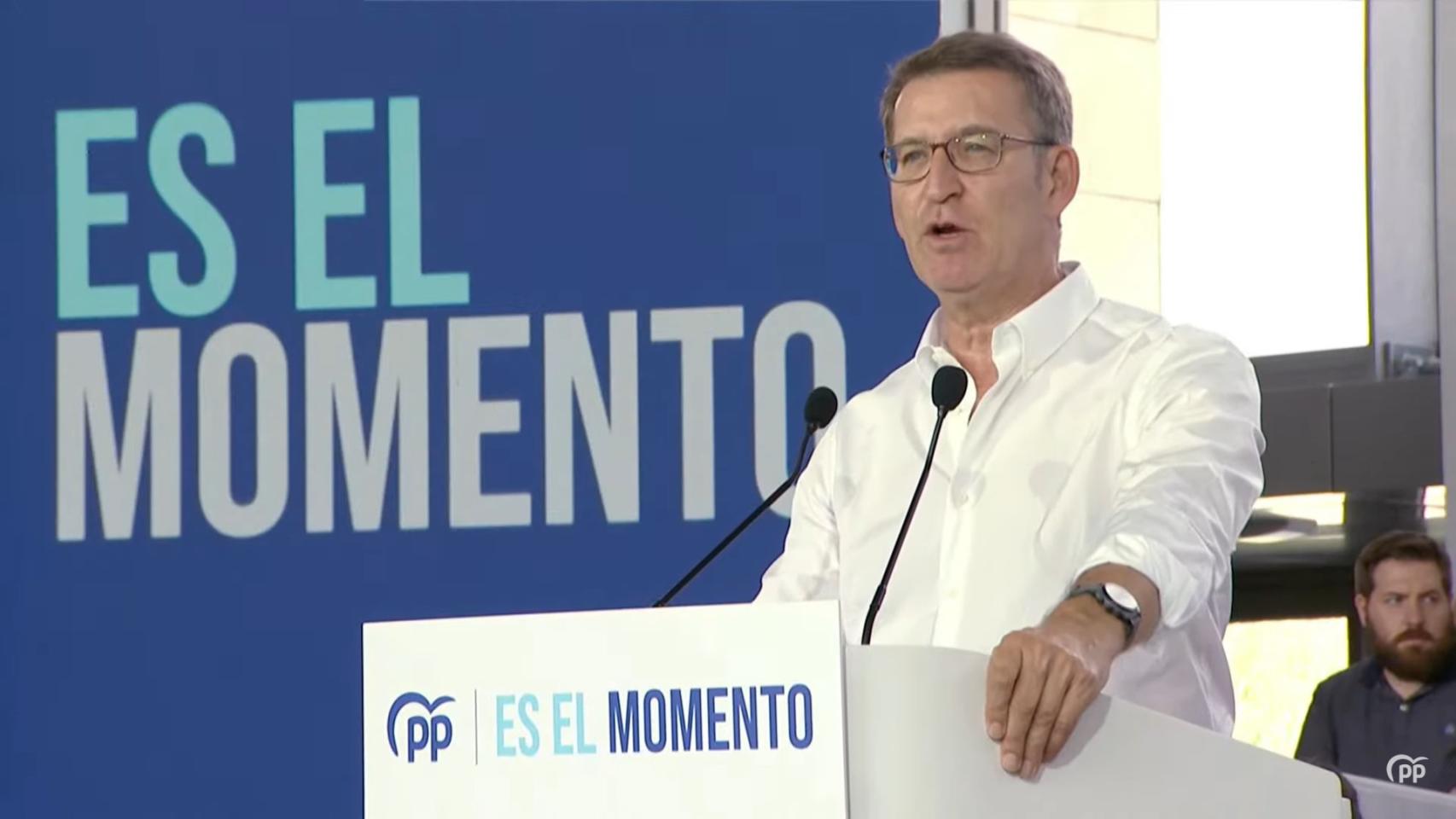 Alberto Núñez Feijóo, presidente del PP, durante el acto de este sábado
