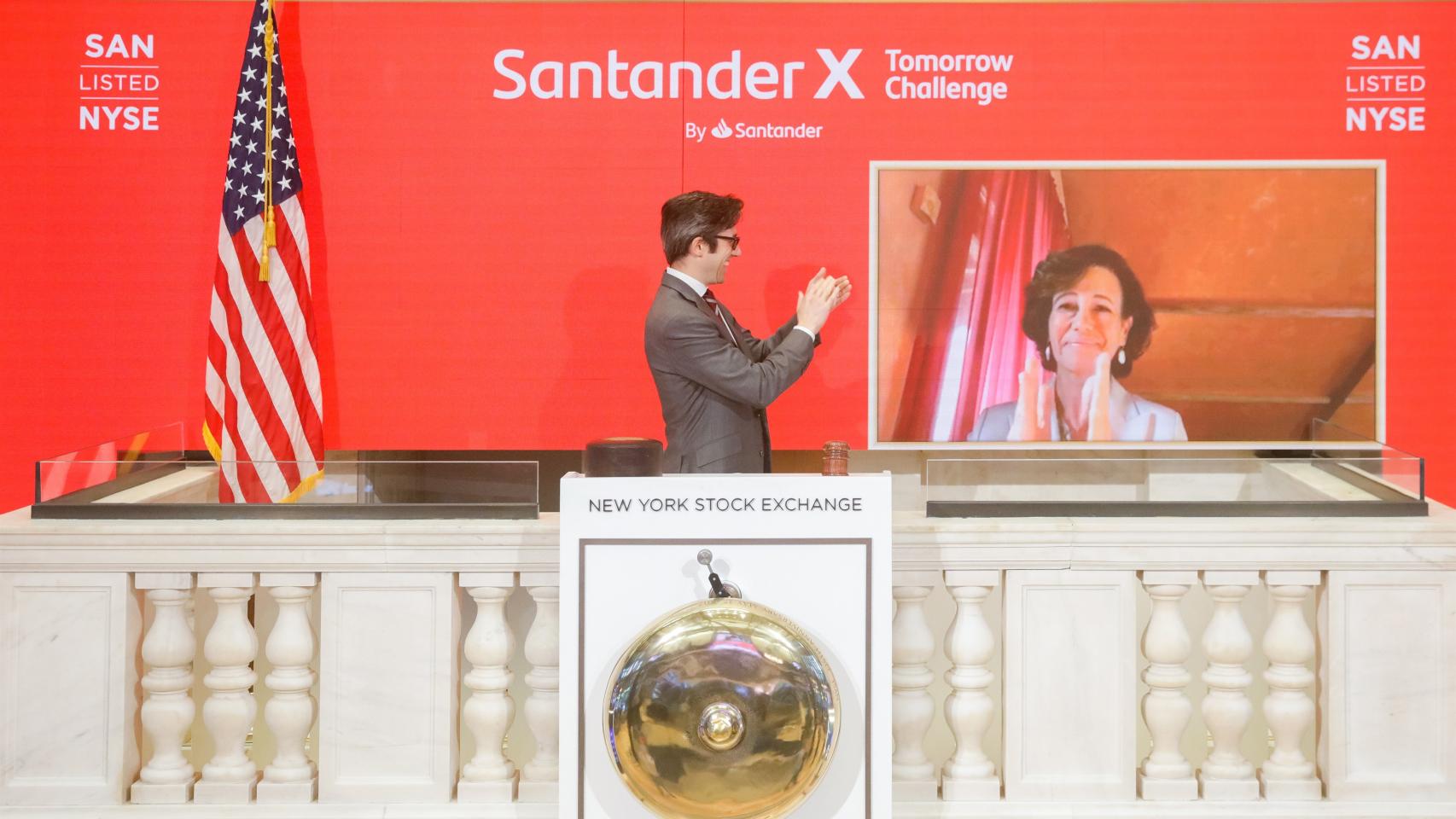 Ana Botín, presidenta de Banco Santander, realiza la campana virtual en la Bolsa de Nueva York, en agosto de 2020.