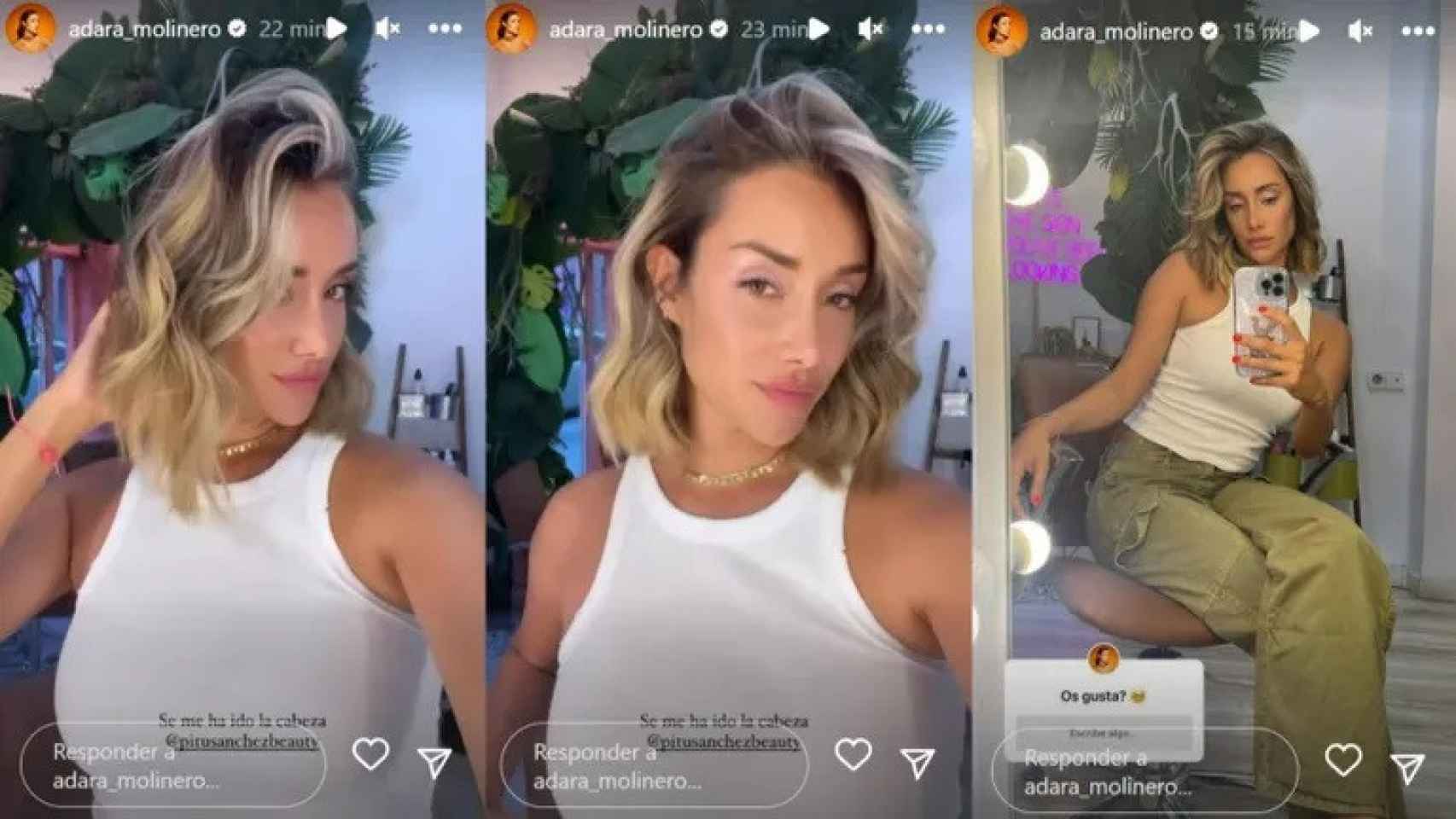 Imágenes del cambio de look de Adara en su cuenta de Instagram.