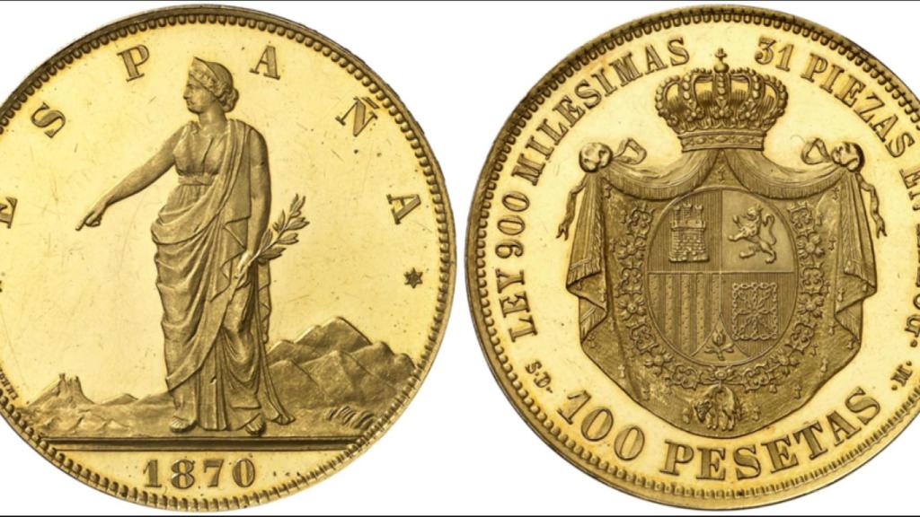 Moneda de 100 pesetas de 1870