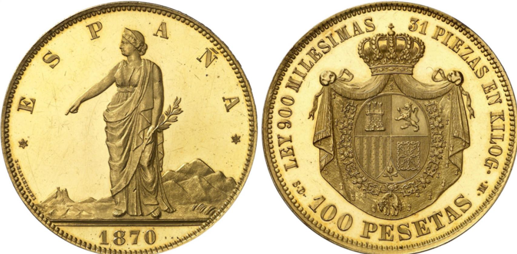 Moneda de 100 pesetas de 1870