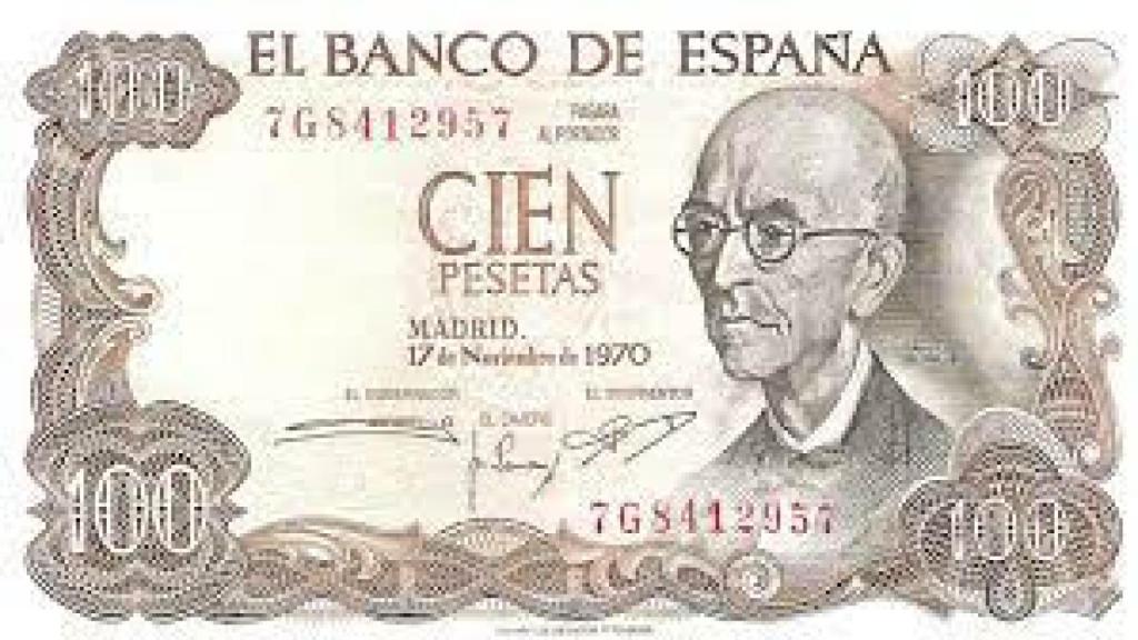 Billete de 100 pesetas con la imagen de Manuel de Falla.