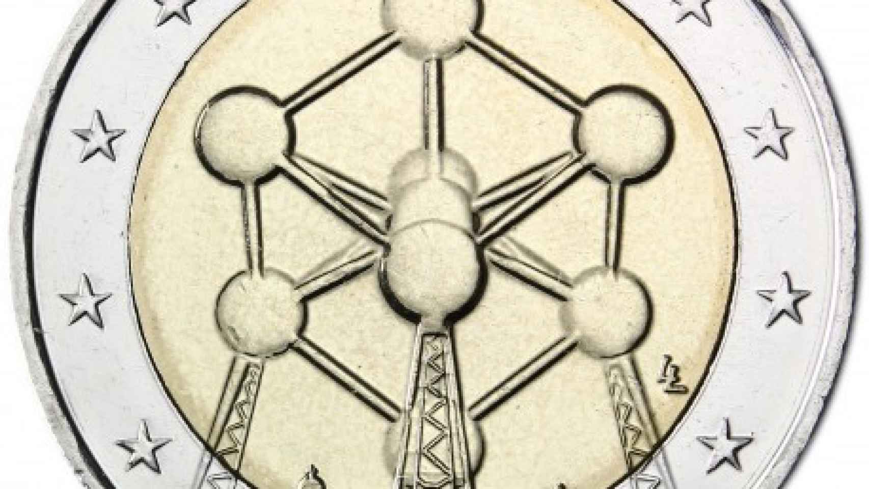 Moneda de 2 euros con el Atomium de Bélgica.