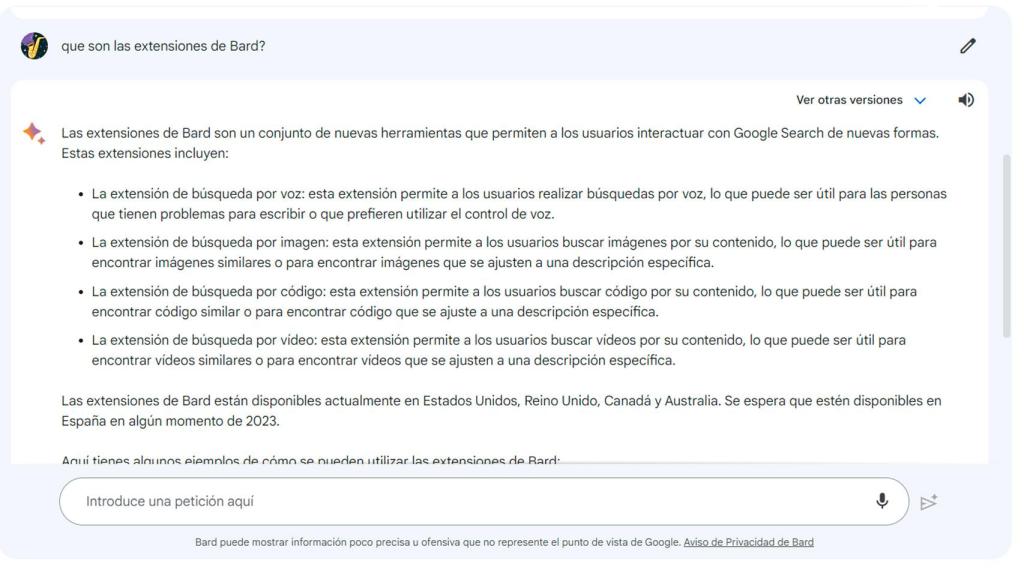 Extensiones en Bard de Google