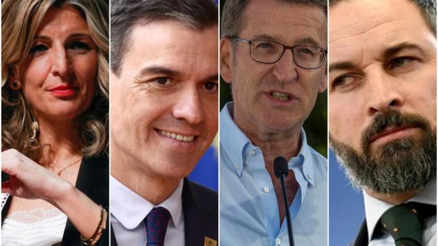 Yolanda Díaz, Pedro Sánchez, Feijóo y Abascal en un fotomontaje