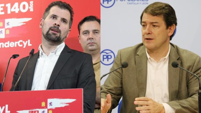 El dirigente socialista, Luis Tudanca, y el del PPCyL, Alfonso Fernández Mañueco, durante la noche electoral del 10 de noviembre de 2019.