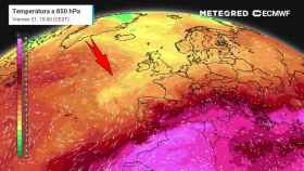 La masa de aire más frío que se aproxima desde el norte y afectará a España. Meteored.