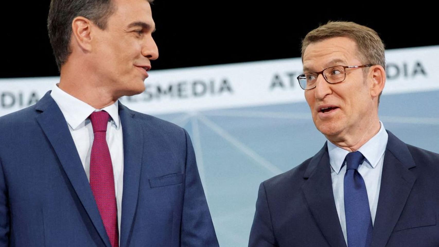 Pedro Sánchez y Alberto Núñez Feijóo, en el cara a cara de Atresmedia.