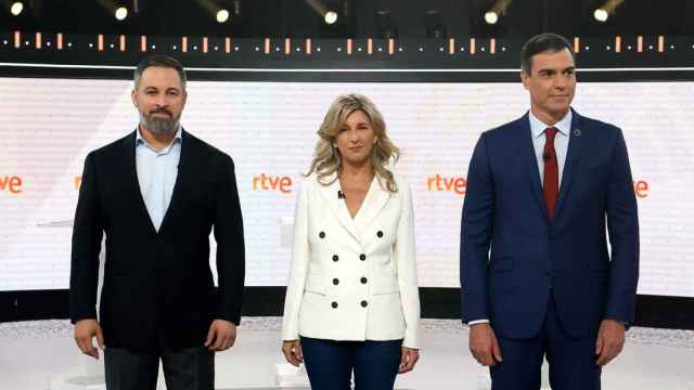 Los candidatos a la presidencia del Gobierno, Santiago Abascal, Yolanda Díaz y Pedro Sánchez, en el debate de RTVE.