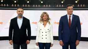 Los candidatos a la presidencia del Gobierno, Santiago Abascal, Yolanda Díaz y Pedro Sánchez, en el debate de RTVE