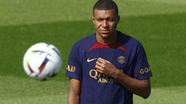 Kylian Mbappé, en un entrenamiento con el PSG