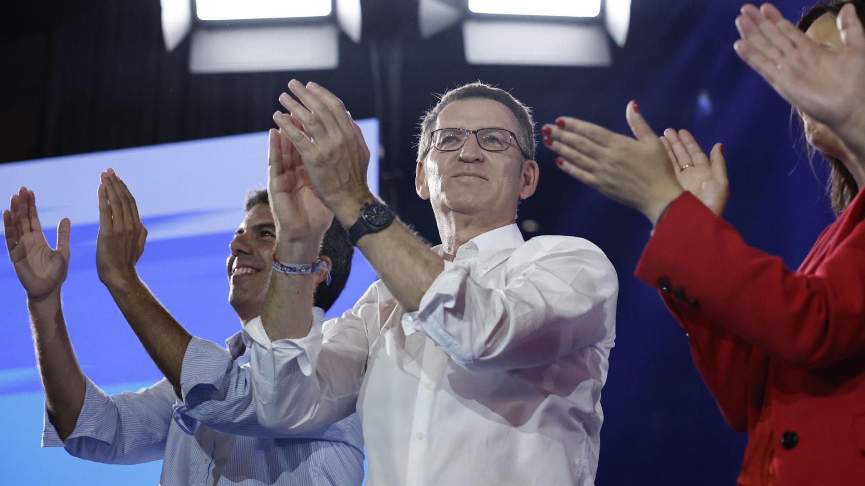 Alberto Núñez Feijóo, durante su mitin en Valencia.