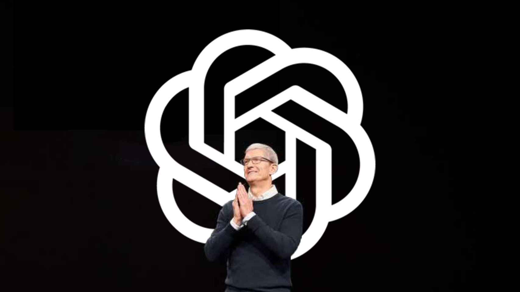 Fotomontaje del logo de OpenAI con Tim Cook, CEO de Apple.
