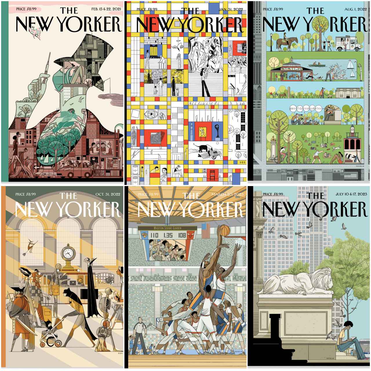 Las seis portadas de The New Yorker firmadas por Sergio García Sánchez, por orden de publicación.