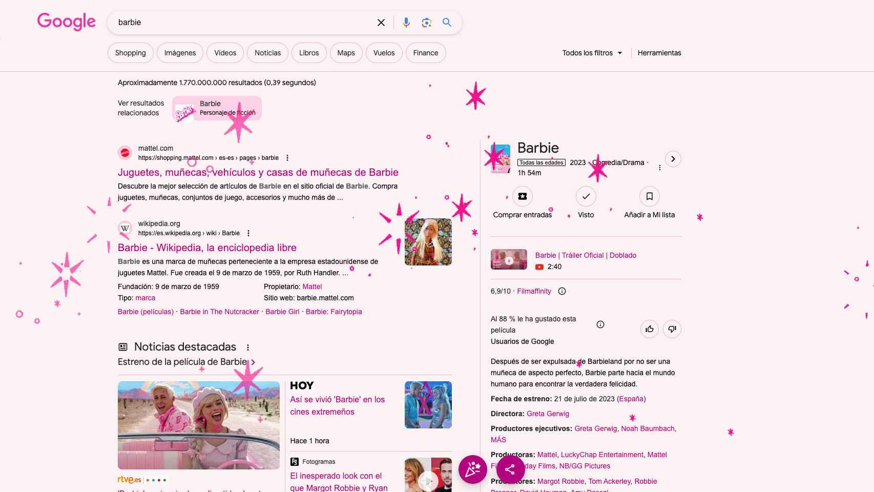 El aspecto de Google cuando buscamos Barbie