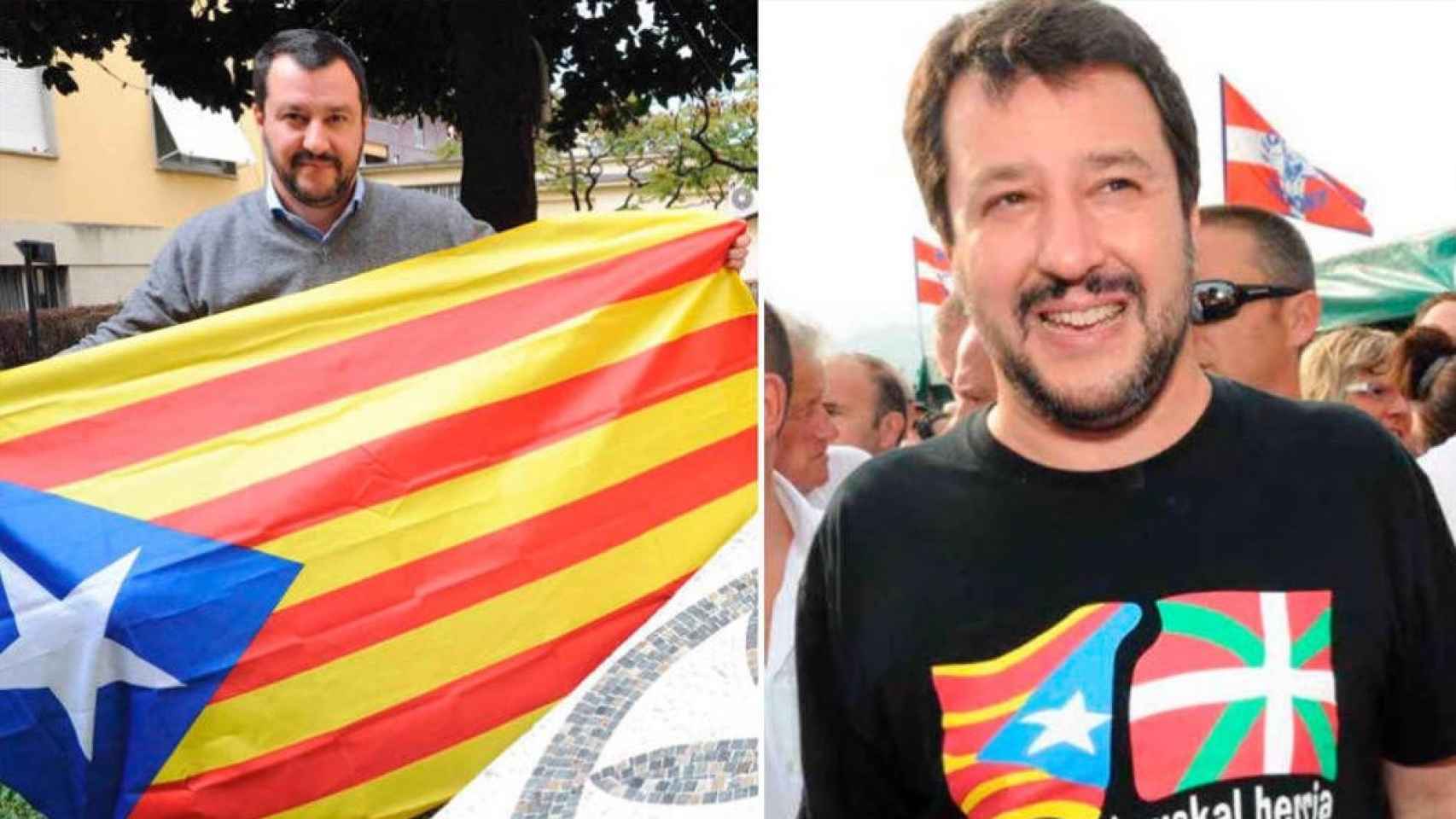 Matteo Salvini porta una estelada, y una camiseta en apoyo del independentismo vasco y catalán.