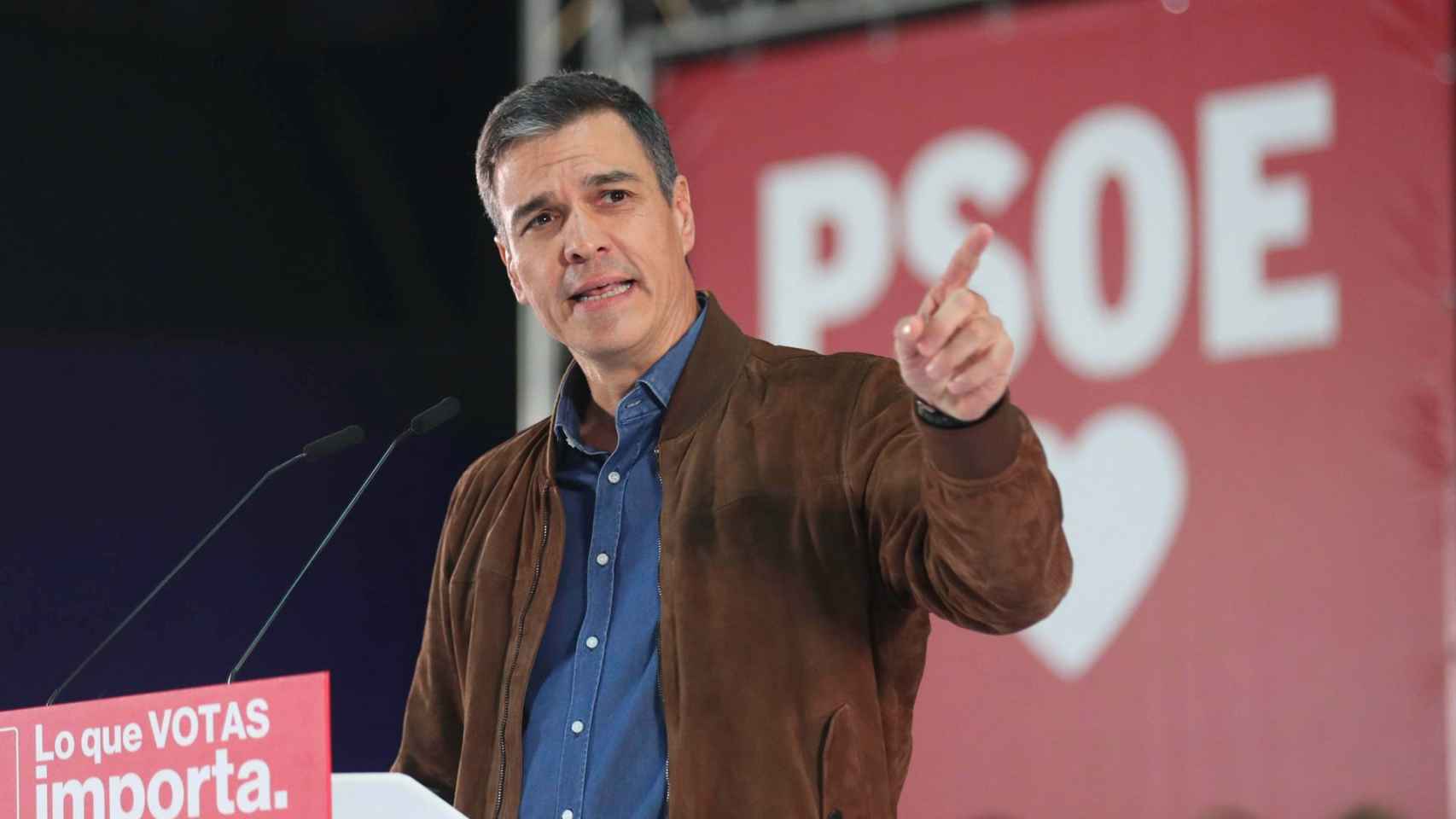 Pedro Sánchez durante un acto de campaña del PSOE.