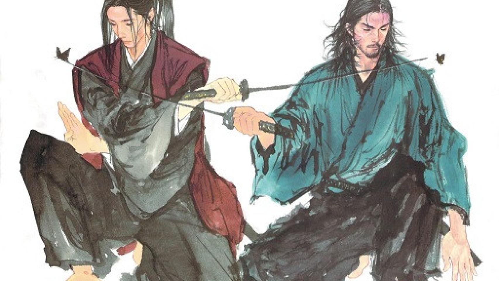 Sasaki Kojirō y Miyamoto Musashi ilustrados por el mangaka Takehiko Inoue para su obra Vagabond.