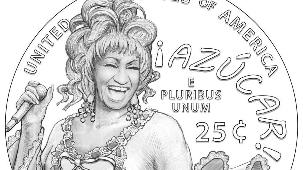 Imagen de la moneda dedicada a Celia Cruz.