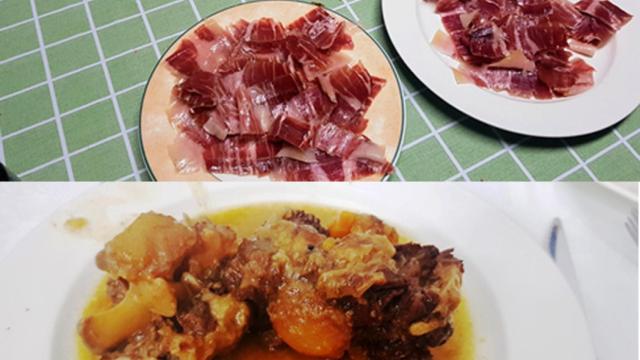 Chencho nos obsequió con jamón del bueno y un sabroso y contunde rabo de toro, entre otros manjares