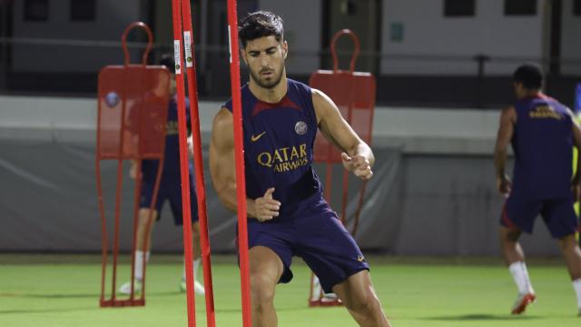 Marco Asensio en un entrenamiento con el PSG en la gira de Japón.