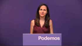 La secretaria general de Podemos, Ione Belarra, en un vídeo emitido este lunes.