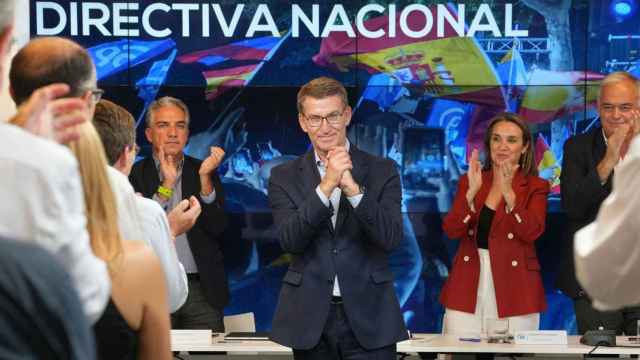 Alberto Núñez Feijóo, este lunes en la sede del PP, preside la Junta Directiva Nacional.