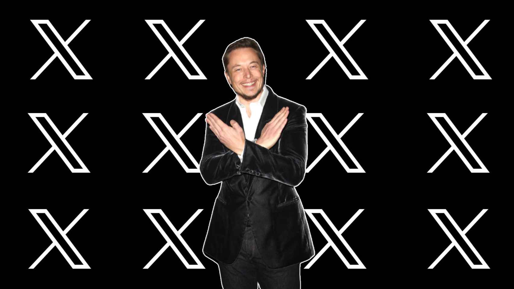 Montaje del logo de X y Elon Musk.