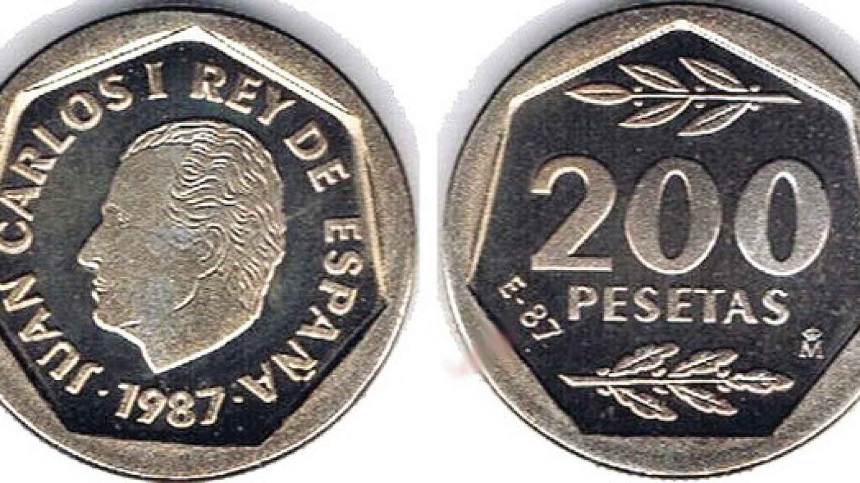 Moneda de 200 pesetas con la inscripción 'E-87'.
