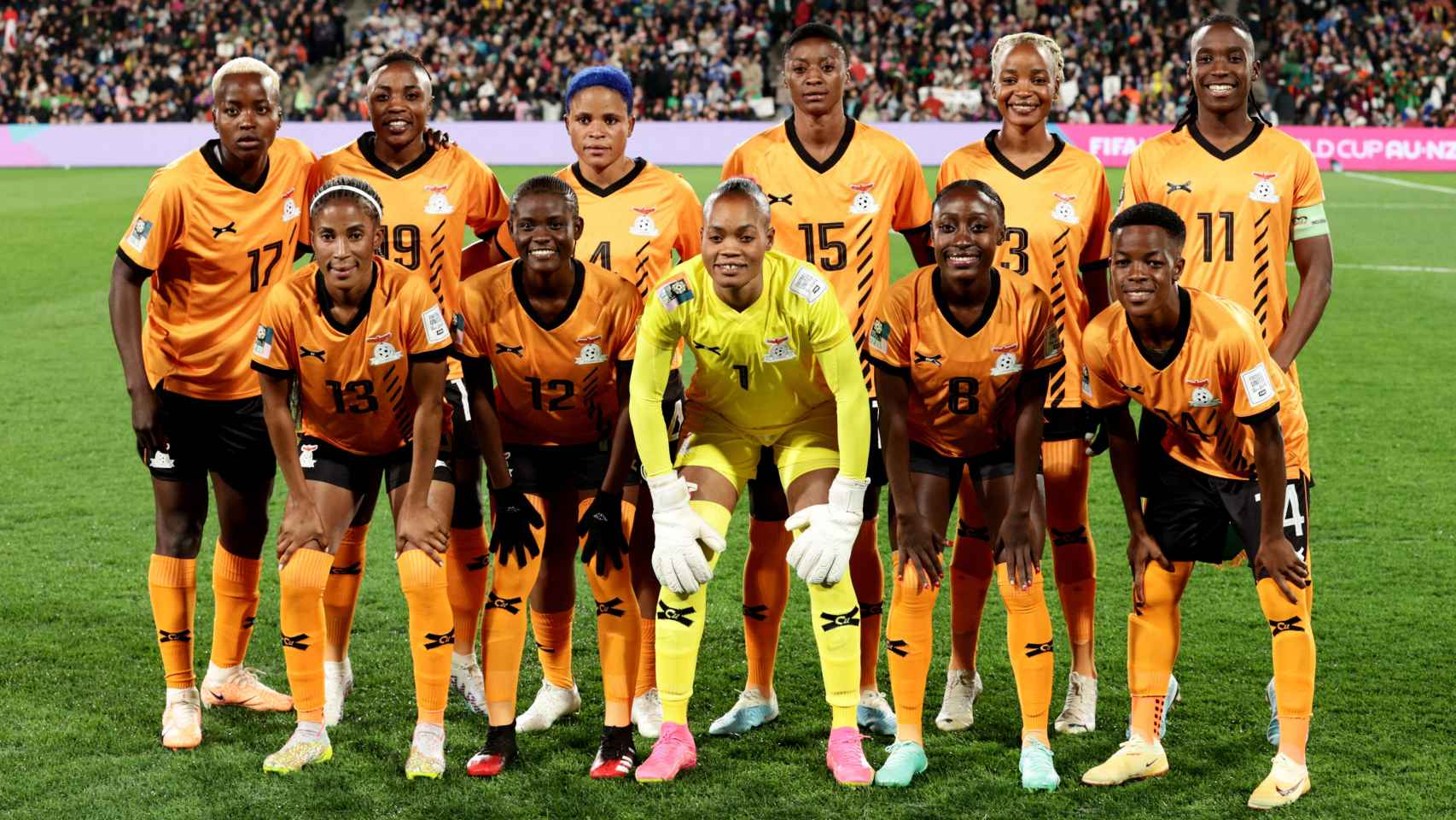 Once de Zambia en su debut en el Mundial Femenino.