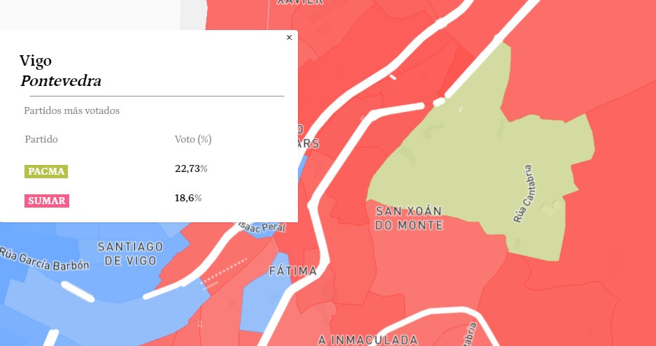 Resultado que muestra el buscador, por calles, de El Español.