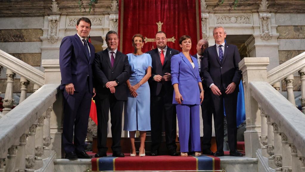 Alfonso Fernández Mañueco, hoy en la toma de posesión de Adrián Barbón como presidente de Asturias