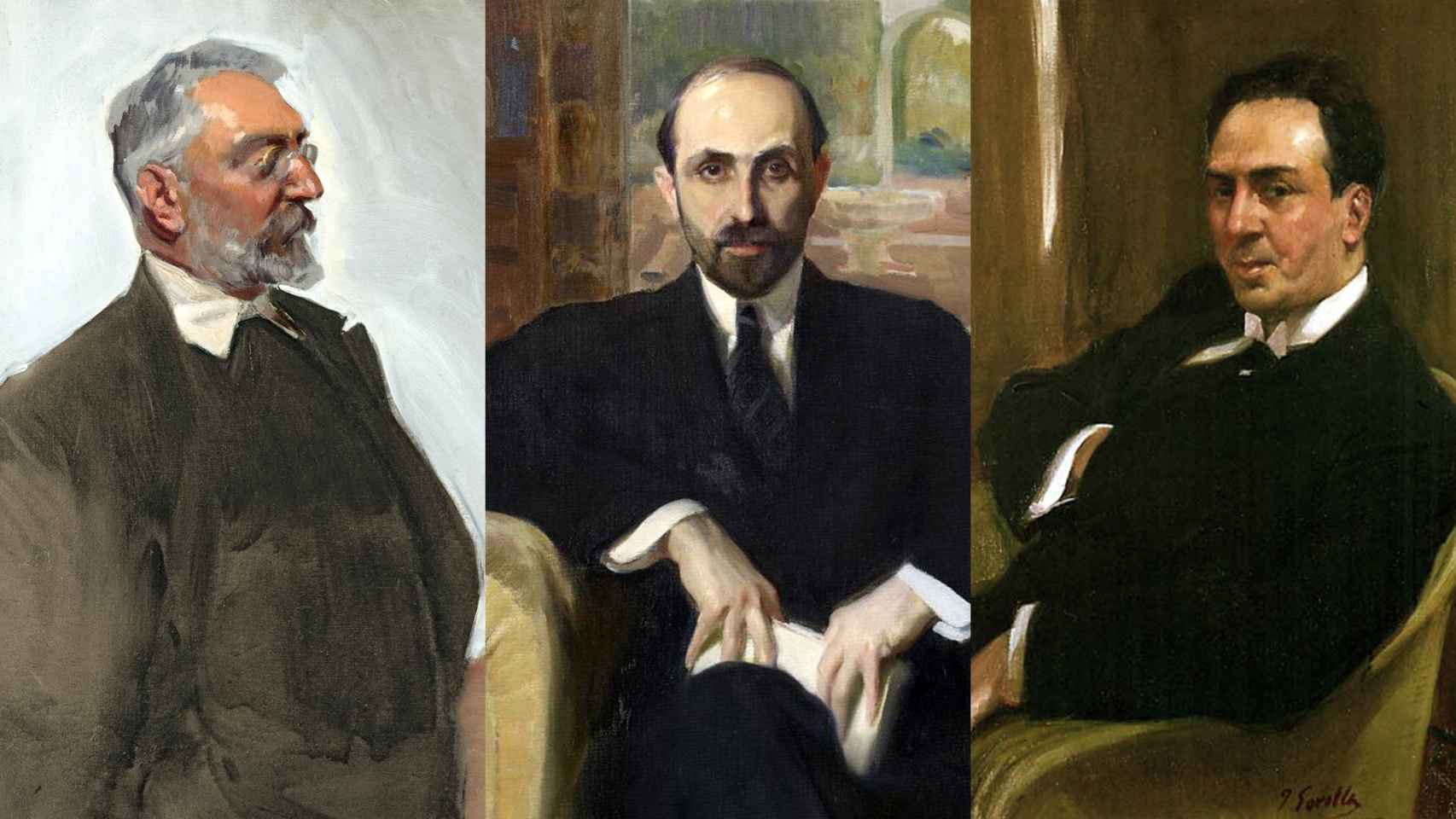 Joaquín Sorolla: 'Retrato de Unamuno', h. 1912. Museo Bellas Artes Bilbao. 'Juan Ramón Jiménez', 1916 y 'Antonio Machado', 1918. Ambos de la Hispanic Society