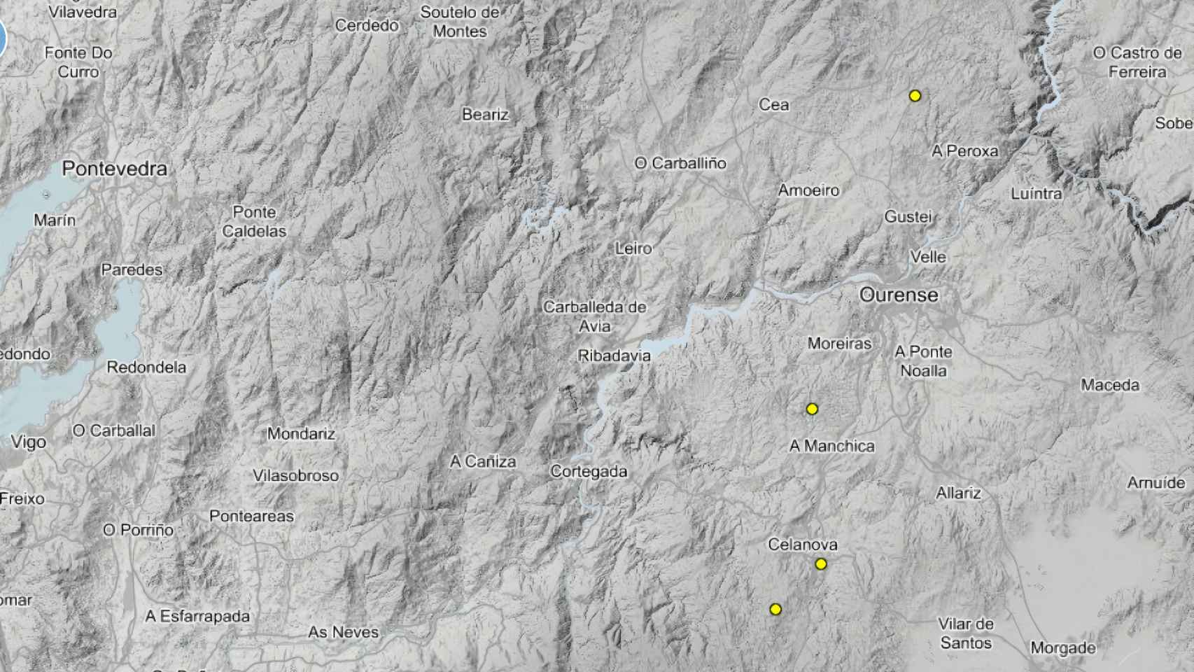 Terremotos registrados en la provincia de Ourense durante las últimas 24 horas.