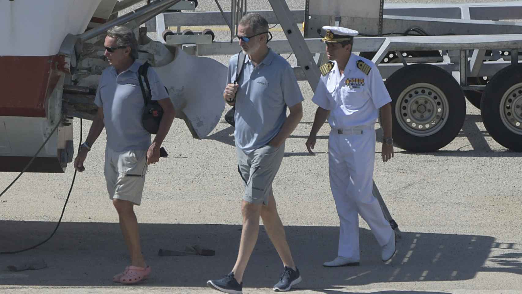 Felipe VI llegando a la base naval de Porto Pi.
