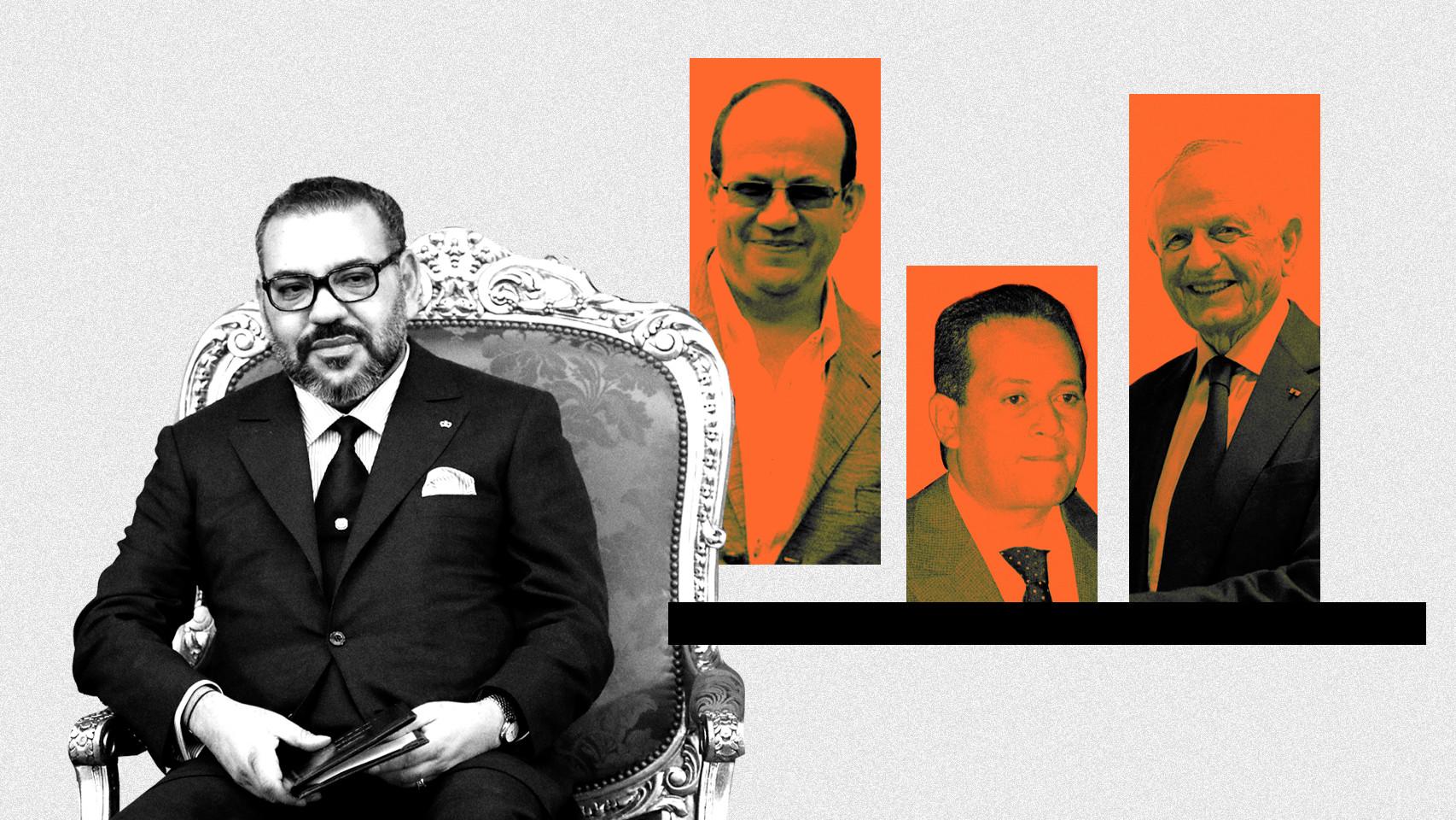 Mohamed VI y sus tres asesores más cercanos y compañeros de colegio: Mansouri, Azoulay y El Himma.