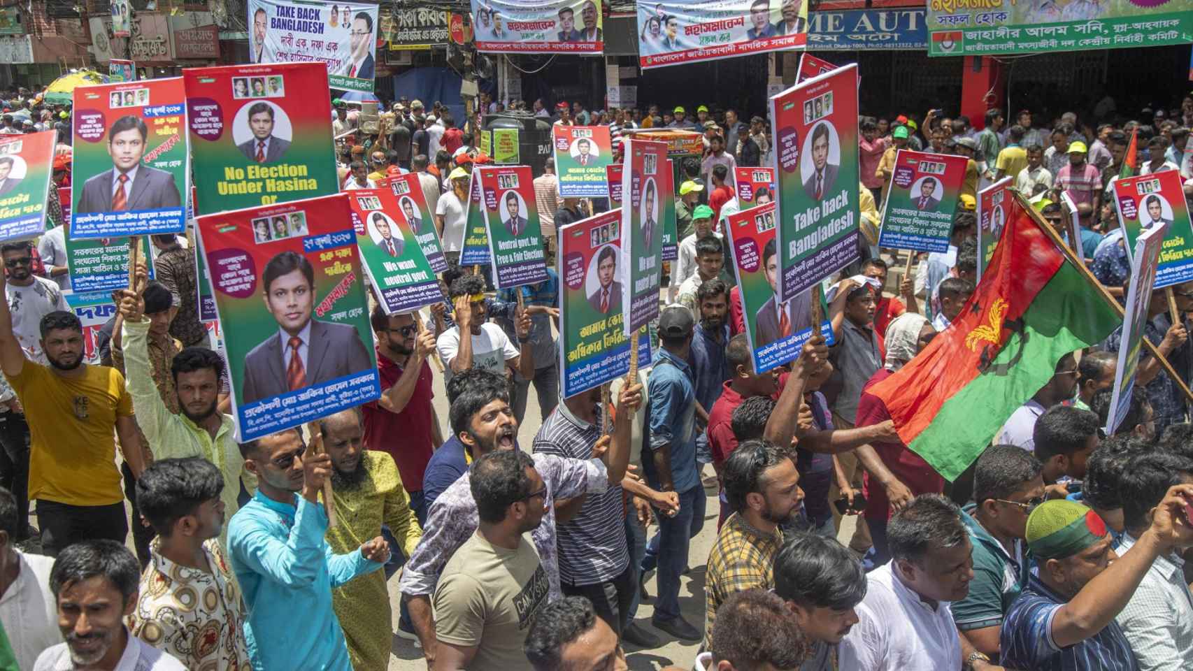 Manifestantes en Dhaka, Bangladesh