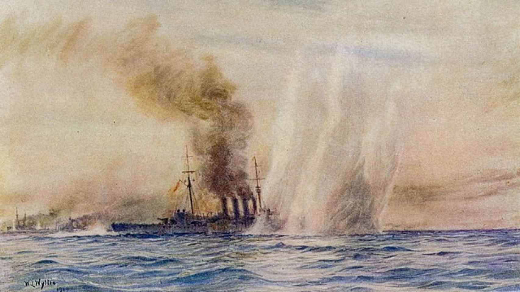 El crucero ligero británico HMS Southampton en la batalla de Jutlandia.