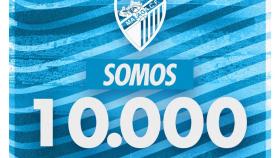 Mensaje de los 10.000 abonos registrados por el Málaga C. F..