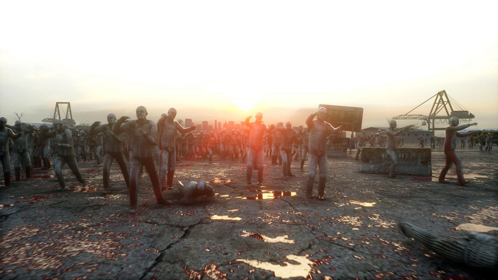 Representación en 3D de una muchedumbre zombi