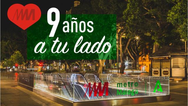 Mensaje de Metro de Málaga celebrando el noveno aniversario del suburbano de la capital de la Costa del Sol.