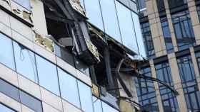 El edificio dañado en Moscú esta mañana