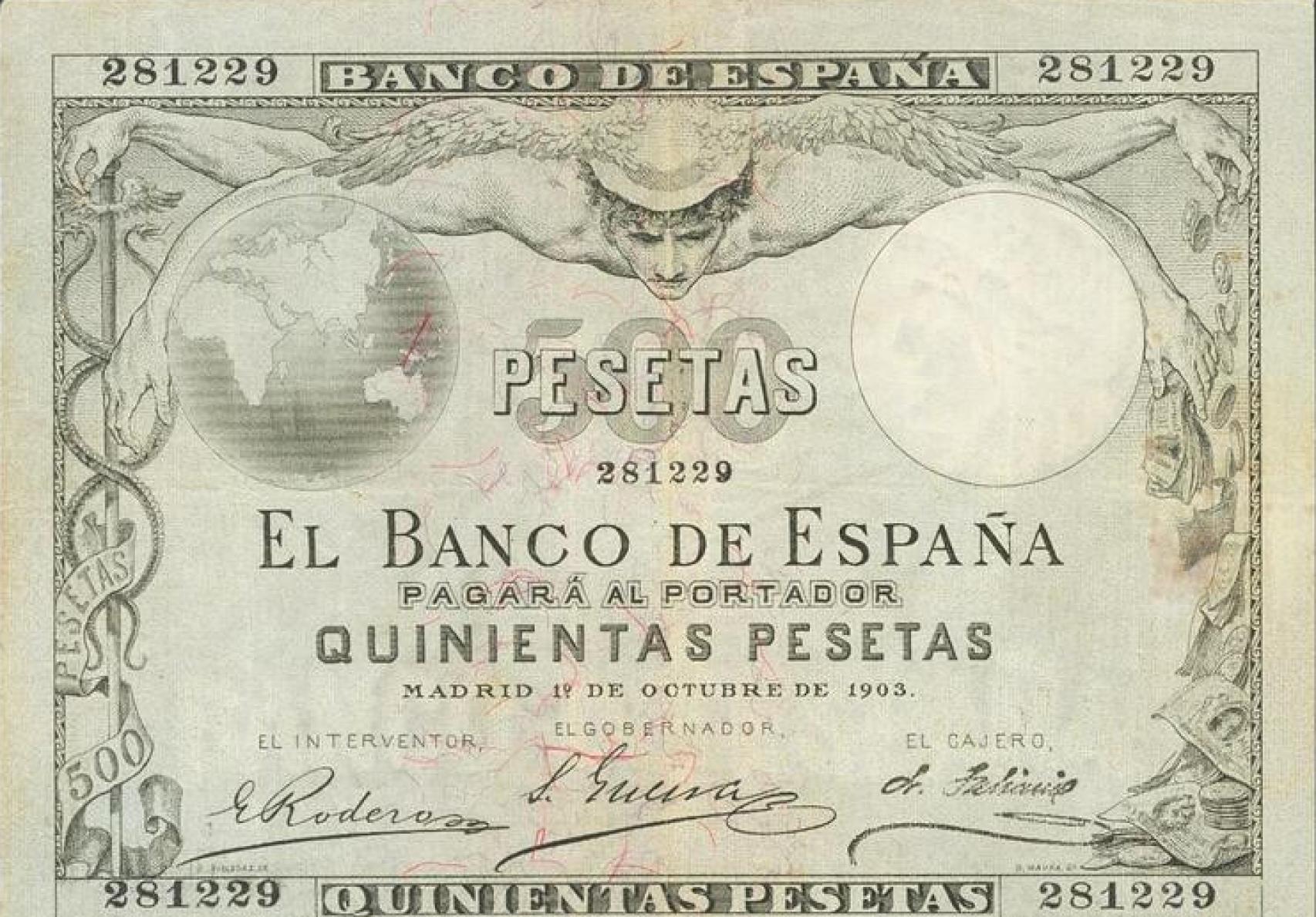 Billete de 500 pesetas de 1903.